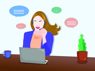 illustration in modern style with a portrait of a woman at work.