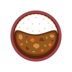 Japanese curry cartoon vector. Japanese curry top view on white background.
