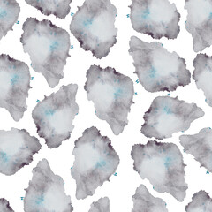 Watercolor abstract simple blobs clipart pattern, grey watercolor spots, abstractive background, hand drawn, white, dusty blue blobs pattern, purple