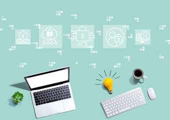 Data Security concept with computers with a light bulb from above