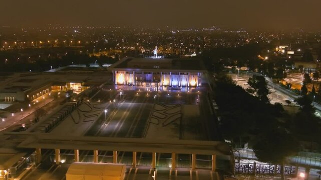 Jerusalem knesset parliament in the snow at night, aerial
Drone view from the capital of israel, Jerusalem in the winter, 2022, israel

