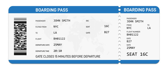Realistic airline boarding pass. Boarding pass template. - obrazy, fototapety, plakaty