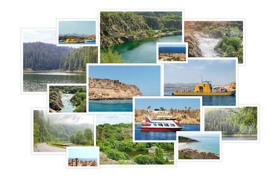 Set of travel photos on white background