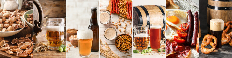 Set of tasty beer with delicious snacks