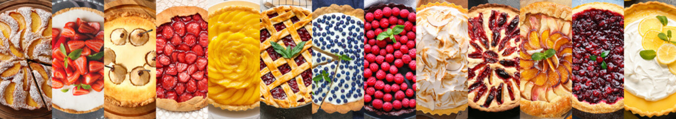 Set of different fruit and berry pies, top view