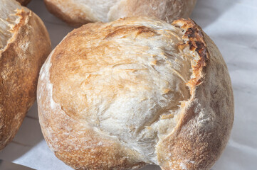 Traditional Italian bread on a shelf with natural light,handmade bread