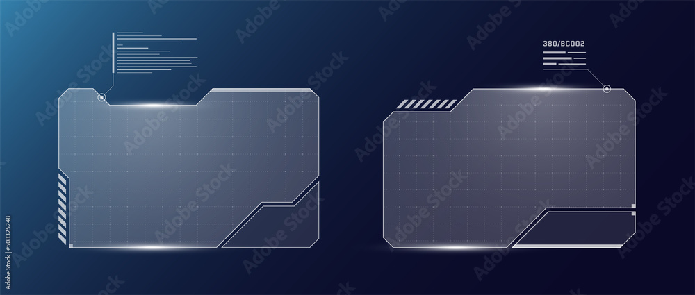 Poster hud digital futuristic user interface horizontal frame set. sci fi high tech screens. gaming menu to