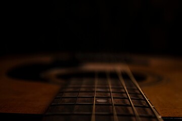 Guitar.Guitar's chords.Acoustic guitar.Music.Music background.Image of an acoustic guitar in the...