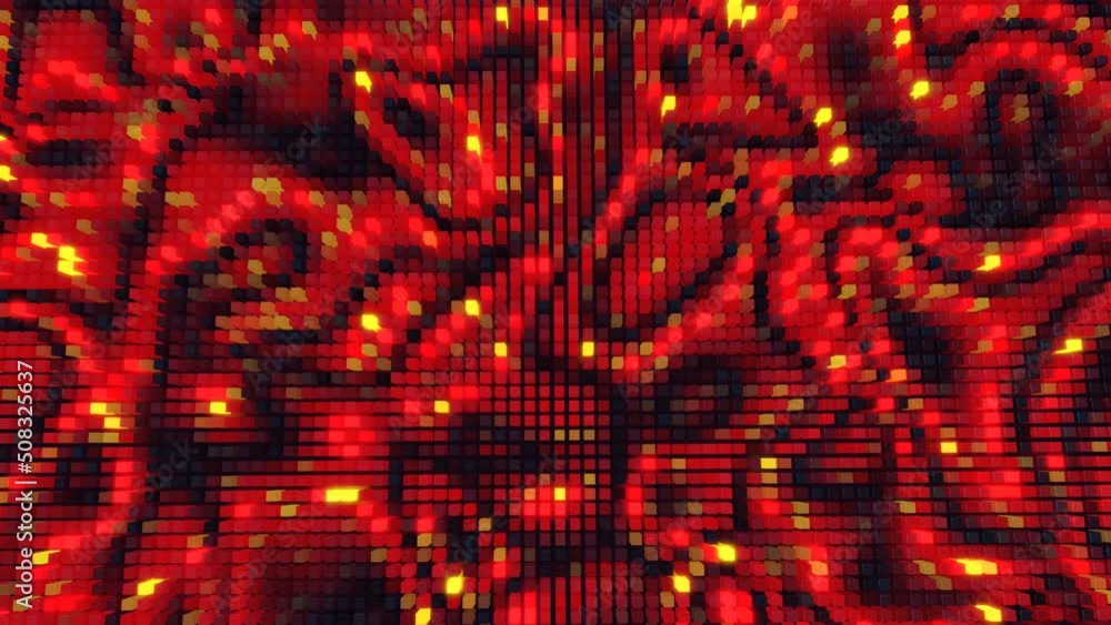 Aufkleber waves runs across pixels. 3d abstract looped background modern performance, lot of gray blocks form 