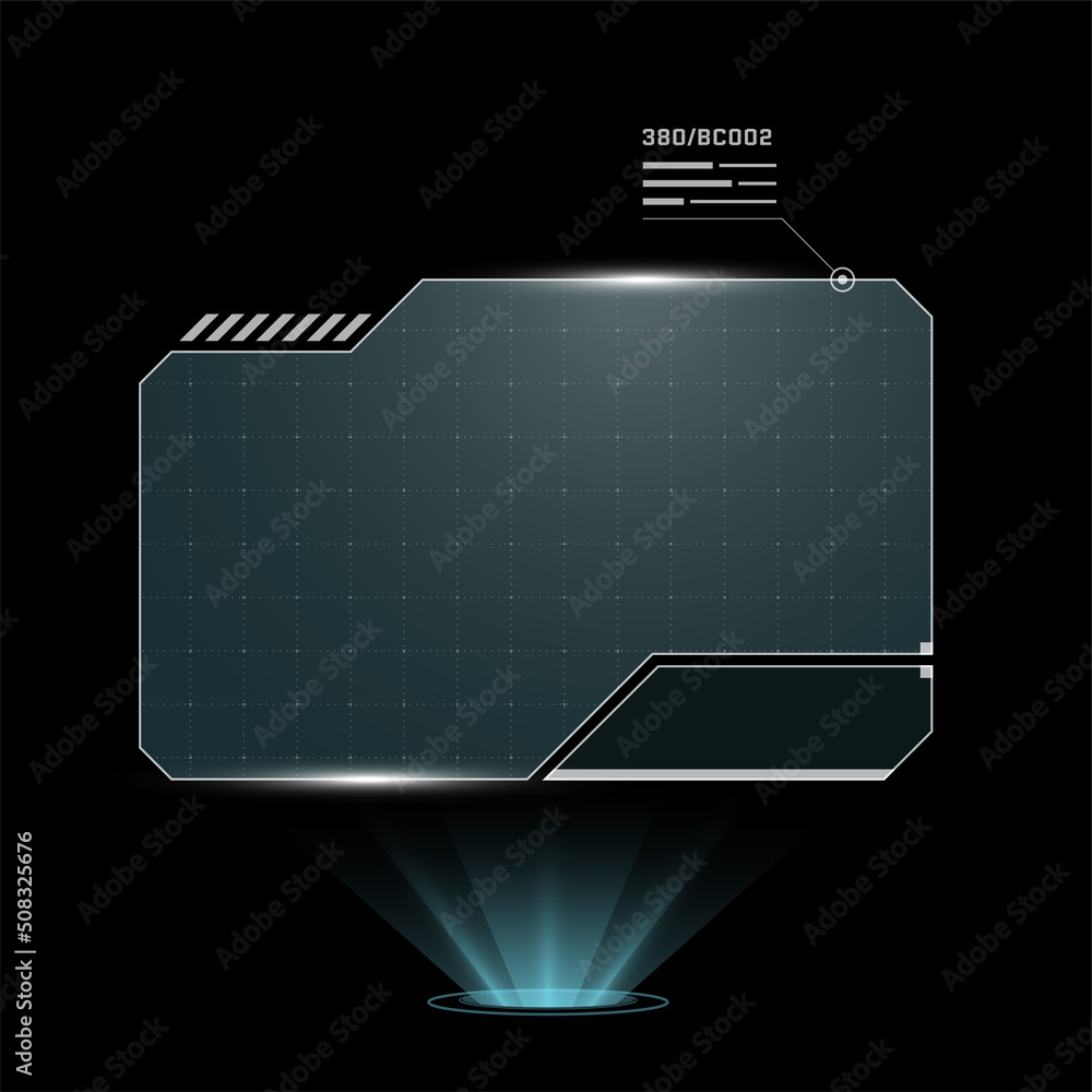 Poster hud digital futuristic user interface horizontal frame. sci fi high tech screen. game menu touching 