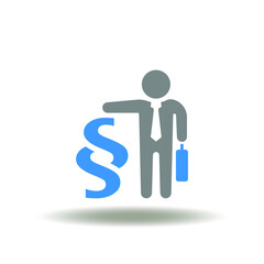 Vector illustration of businessman with briefcase and paragraph sign. Icon of law and legal service. Symbol of regulatory compliance.