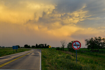 Route crossing the Pampas plain, La Pampa Province, Patagonia, Argentina.