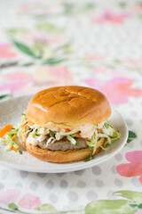 Healthy Turkey Burgers with Pickled Vegetable Slaw and Sriracha Chili Sauce Mayo