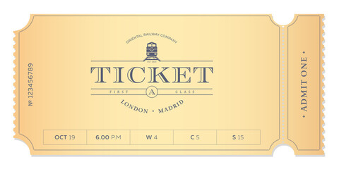 Train vintage ticket template on light background. For excursion routes, retro parties, clubs and other projects. Just add your text. Vector, can be used for printing.