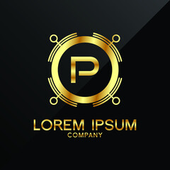 Premium Elegance Gold Initial Letter P Type Logo Sign Symbol Icon luxury technology trading tech crypto monogram 