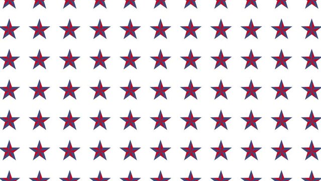 Animated stars pattern in grid on a white background. Trendy seamless loop patriotic animation. Simple animated holiday backdrops