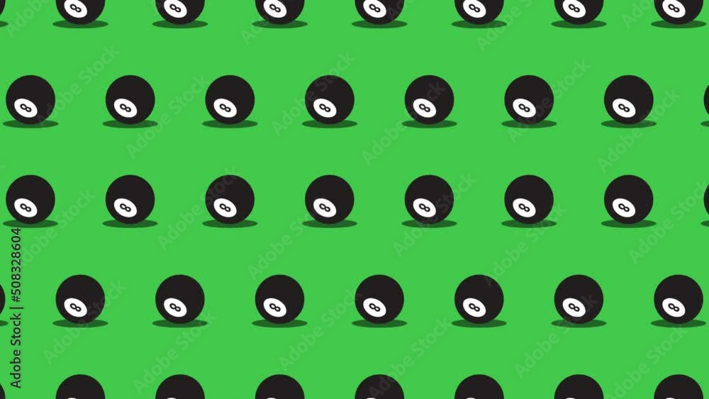 Poster rolling billiard balls in simple animation in flat design style. seamless loop sport ball motion gra