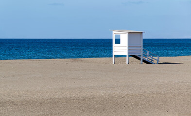 Lifeguard hut on Puerto del Carmen beach, Lanzarote island, Spain