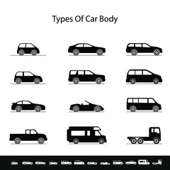 Vector icon set. Car body types for an app or website.