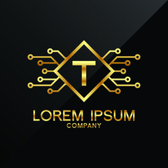 Premium Elegance Gold Initial Letter T Type Logo Sign Symbol Icon luxury technology trading tech crypto monogram 