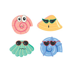 Set of sea shells isolated on a white background. Flat design. Vector illustration.