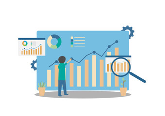 Art & vector illustration chart data analysis on screen, growth investing graph, progress automatic data analysis management.