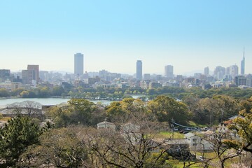 福岡市の福岡城天守台から見た福岡都市風景