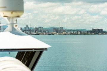 Cebu City, Philippines - Cebu City as seen from the deck of an approaching ship traveling through...