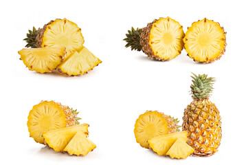 Set of Pineapple ,whole , half and sliced isolated