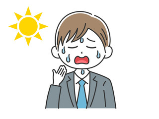 暑さで汗をかく、ビジネスマンのイラスト