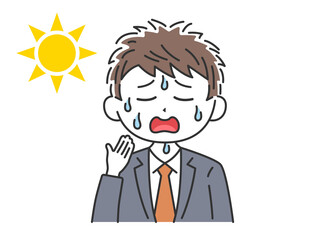 暑さで汗をかく、ビジネスマンのイラスト