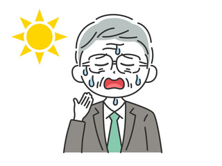 暑さで汗をかく、年配ビジネスマンのイラスト
