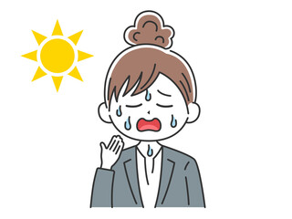 暑さで汗をかく、ビジネスウーマンのイラスト