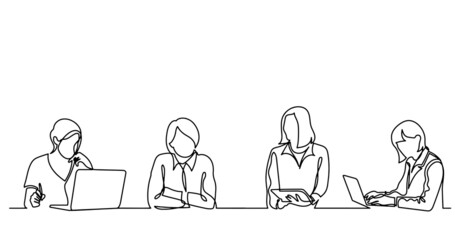 continuous line drawing of office workers at business meeting