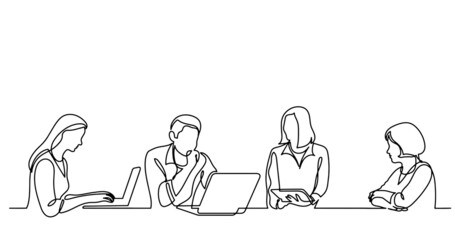 continuous line drawing of office workers at business meeting
