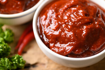 Korean gochujang (red chili paste), spicy and sweet fermented condiment in Korean food