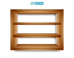 set of realistic white wooden wall shelves isolated. eps vector