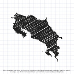 Map of Costa Rica freehand drawing on a sheet of exercise book. Vector illustration.