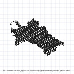 Map of Turkmenistan freehand drawing on a sheet of exercise book. Vector illustration.