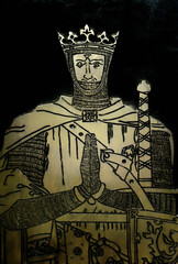 Robert the Bruce, crowned first King of Scotland in 1306. Image from brass tomb covering in Dunfermline Abbey - obrazy, fototapety, plakaty