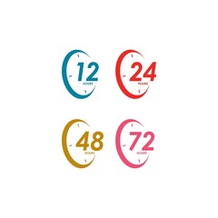 sign of 12, 24, 48 and 72 clock arrow hours logo vector icon illustration design 