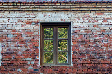 Old brick house window, old country house