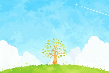 シンプルな木と青空の風景イラスト