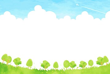 Obraz premium シンプルな森林と空の風景イラスト