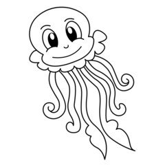 Cute squid cartoon coloring page illustration vector. For kids coloring book.