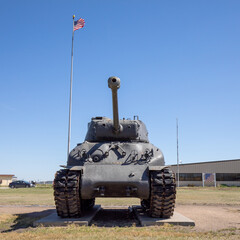 Fototapeta premium Lexington, Nebraska - April 29 2021: Army Marines military M4A3 Sherman Tank at Heartland Museum of Military Vehicles.