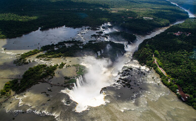 Iguzu Waterfalls view from a helicopter.