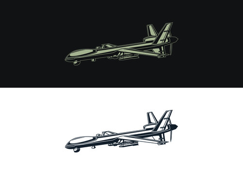 military drone in flight, two-tone style clip art preview