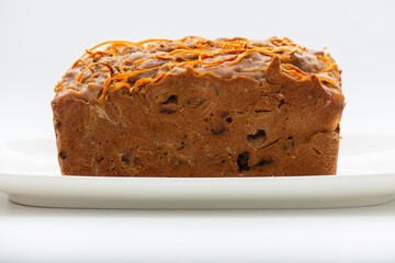 Deliciously moist fresh made carrot cake, detailed closeup.