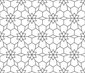 Obraz premium Black and white seamless illustrations. Coloring book, colouring page for children and adults. Decorative abstract linear vector pattern design. Thin line drawing. Easy to edit color and line weight